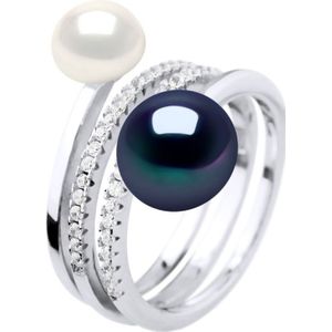 Ring DUO zoetwater parels 7 en 9 mm Black and White Jewelry 925