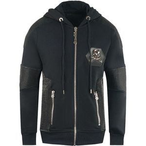 Philipp Plein zwarte hoodie met grote badge en rits