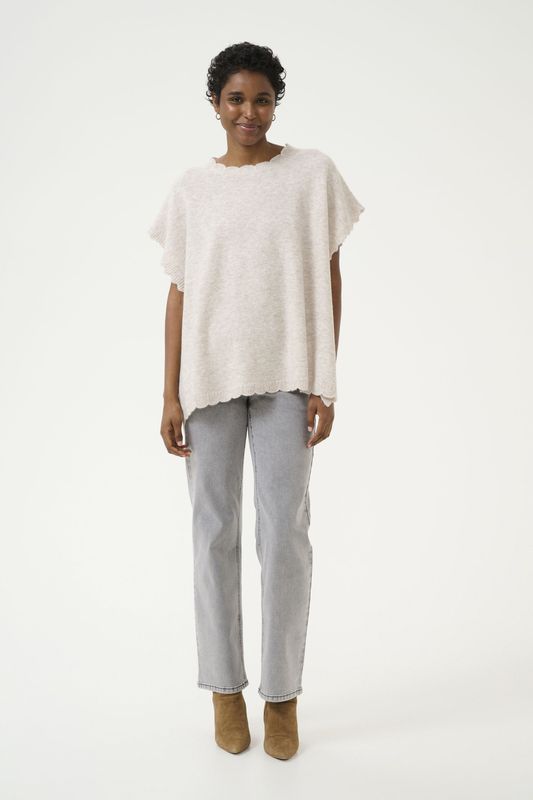 Cream - Dammi - Gebreide Trui - Lichtgrijs - Kwartmouw - Ronde Hals