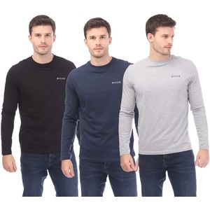 Nicce Heren Julian T-shirt met lange mouwen (3-pack) (Zwart/Navy/Grijs)