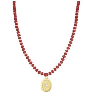 Luxenter rood hars collier in 18K geel goud - Islor