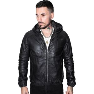 Casual leren herenbomberjack met capuchon-Odesa