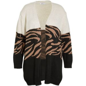 Z-one Gebreid Vest Henja Met Zebraprint Zwart/ Beige/ Ecru - Maat 2XL