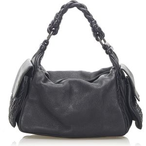 Vintage Bottega Veneta Intrecciato Leather Shoulder Bag Black