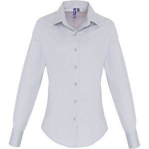 Premier Dames/dames Stretch Fit Poplin Blouse met lange mouwen (Zilver)