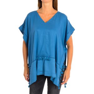 Losse poncho met V-hals kwastjes 8949 dames