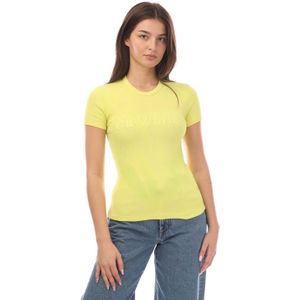 Off White - Laundry Rib Fitted T-shirt - Geel - Dames