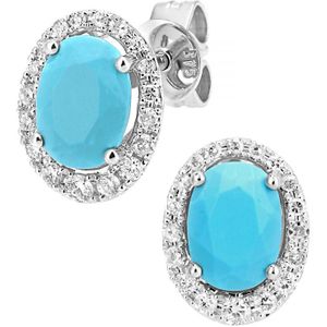9ct witgouden diamanten en turquoise ovaal geslepen oorknopjes