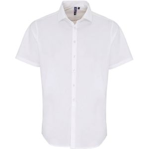 Premier Heren Poplin Stretch Overhemd met Korte Mouwen (Wit)