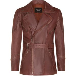 Leren Bikerjack - Bruin - CE Armor - Middellange Jas