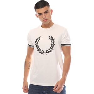 Fred Perry Heren Logo Bedrukt T-Shirt (Wit)