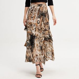 Lange chiffon rok met ruches bloemenprint