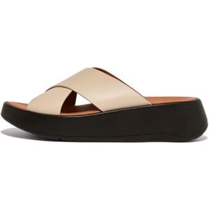 Fitflop F-Mode Leather Flatform Slide Sandals In Stone - Dames - Maat 38