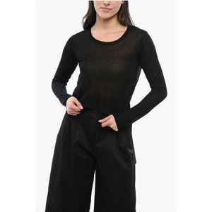 Cropped Fit Viscose Blend Trui met Ronde Hals in Zwart