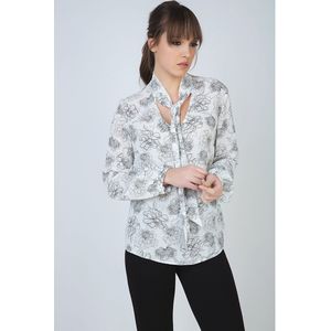 Witte bloemenviscoseblouse met uitgesneden kraag