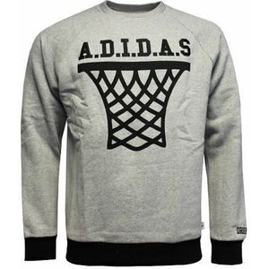Adidas - Originele Heren - Grijze Trui - Geribde Ronde Hals - Normale Pasvorm