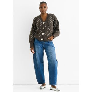 Chocolade Vlekprint Knop Cardigan Look Trui