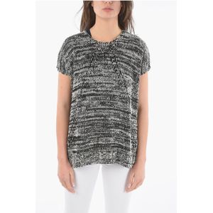 Tweekleurige maxi-trui met ronde hals in zwart