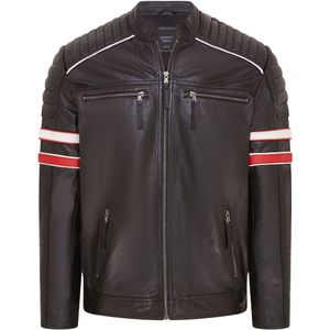 Heren - Gewatteerd Leren Biker Racing Jack - Zwart - Brevik