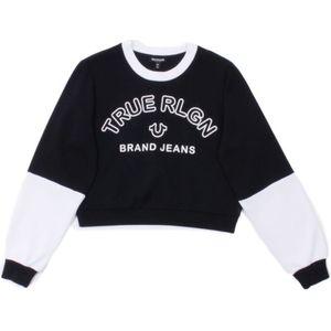 True Religion kort sweatshirt met kleurvlakken voor dames, zwart