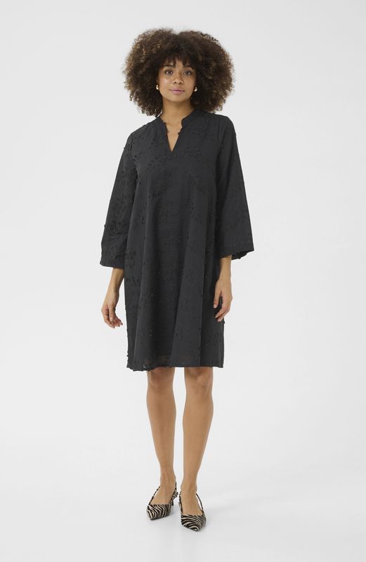 CULTURE - Nedia - Jurk - Zwart - A-lijn - Katoen - Knielengte