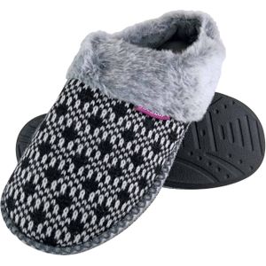 Dunlop - Dames Schattige Gezellige Pluche Geheugenfoam Gebreide Slippers Met Open Achterkant Muiltjes