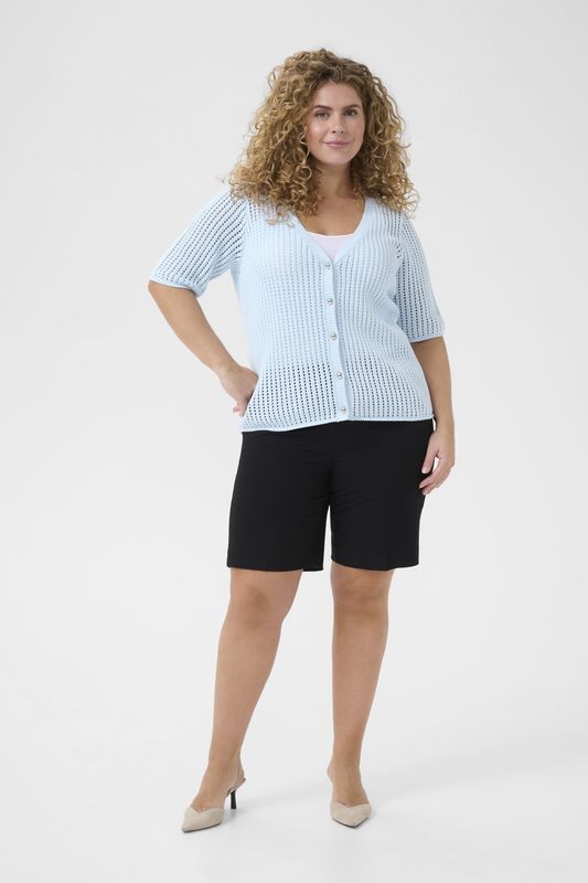 Kaffe Curve - Cardigan - Blauw - Gebreid - ½ Mouwen - V-hals