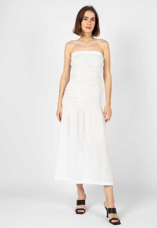Silvian Heach - Maxi-jurk - Wit - Katoen - Taille met Trekkoord