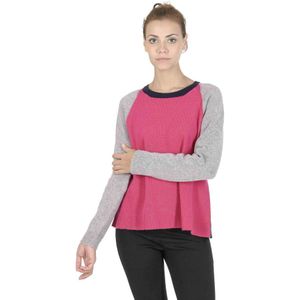 Crown Of Edinburgh Cashmere Damessweater Met Ronde Hals Coe 0016 Fuschia/Cream - Maat 46