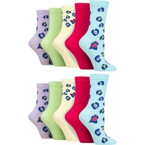 Wildfeet - 10 Paar Dames Bamboe Crewsokken - Jacquard Sokken - Luipaardpastel