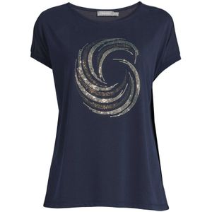Geisha T-shirt Met Strass Steentjes Donkerblauw/zilver - Maat 3XL