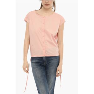 Katoenen Popeline Blouse met Kanten in Roze