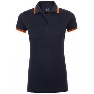 SOLS Dames/dames Pasadena getipt korte mouw Pique Polo Shirt (Franse marine/Neon Orange)