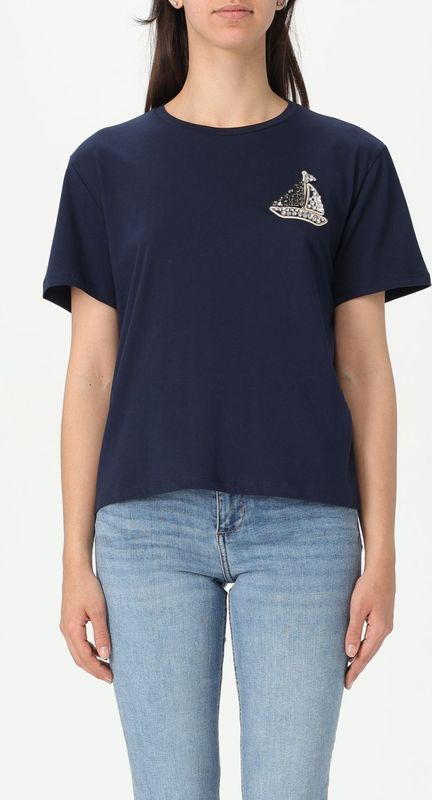 Liu Jo - T-shirt - Blauw - Korte Mouwen - Ronde Hals