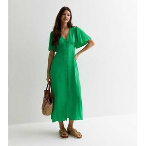 Midi-jurk met engelmouwen en knoopsluiting