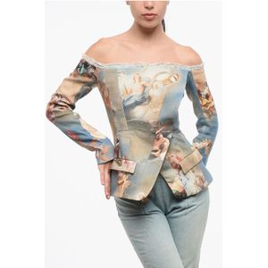 Gestreept linnen off-shoulder blazer in veelkleurig