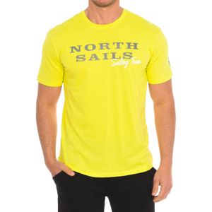 North Sails - T-shirt - Geel - Katoen - Korte Mouwen met Geribbelde Afwerking