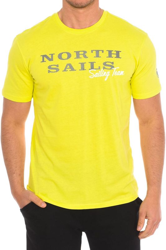 North Sails - T-shirt - Geel - Katoen - Korte Mouwen met Geribbelde Afwerking