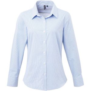 Premier Dames/dames Microcheck Shirt met lange mouwen (Lichtblauw/Wit)