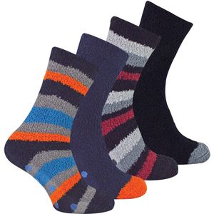 Sock Snob 4 Paar Heren Antislip Pantoffel Gezellige Sokken - Zwart / Oranje Streep