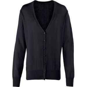 Premier Dames/dames knoop door V-hals gebreid vest met lange mouwen (Zwart)