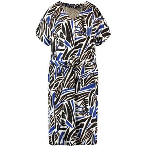 Samoon Jurk Met All Over Print En Ceintuur Zwart/blauw/wit - Maat 6XL