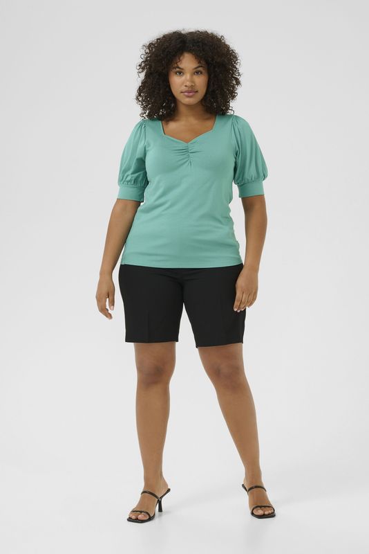 KAFFE - CURVE - Shirt - Turquoise - V-hals - Slanke Pasvorm