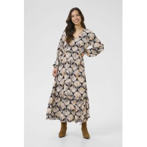 Cream - Jurk 'Tiah' - Crème - 7/8 Lengte - V-hals - Lange Mouw