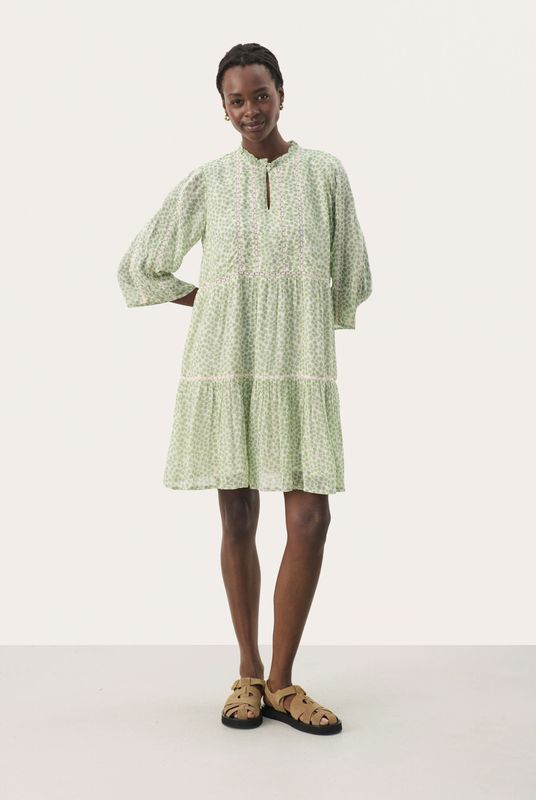 Jurk Regular fit Green Mini Grid Flower multicolour