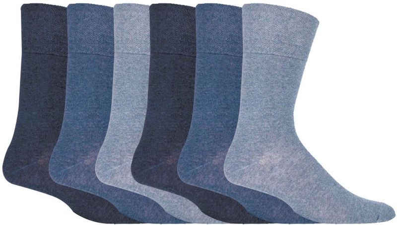 IOMI Footnurse - Heren Sokken - Blauw - Diabetes - 6 Paren Katoen Zonder Elastiek