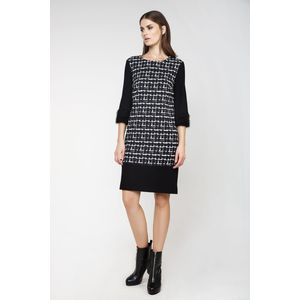 Jurk - Zwart-wit - A-lijn - Winterjurk - ¾ Mouwen - Ronde Hals