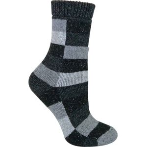 Dames geruite wol / zijde mix sokken - Zwart Grijs