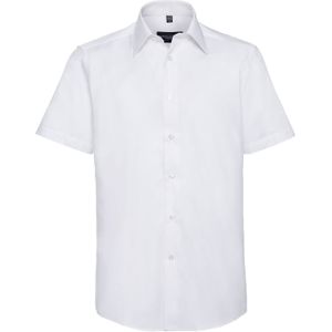Russell Collection Heren Effen Oxford Easy-Care Overhemd met Korte Mouwen (Wit)