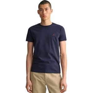 Gant | Heren T-shirt met ronde hals en contrastlogo - marineblauw